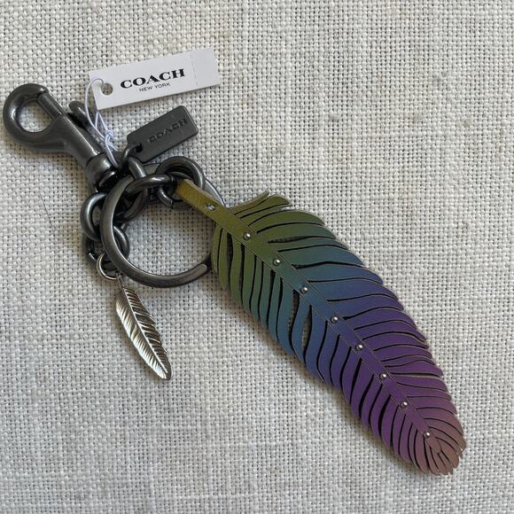 Coach Accessories - Coach Ombre Rainbow Feather Leather Bag Charm 90067 NWT Rare